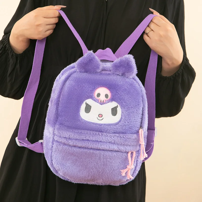 Korean version of ins cute furry large capacity backpack 2024 new cartoon street candy colored plush backpack