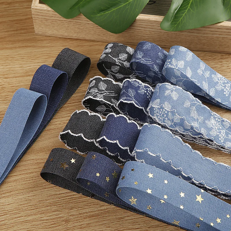 40MM  BOCA   Solid Color Single Face Flower Gold Foiled Start  Pattern  Special  Lace Ribbon