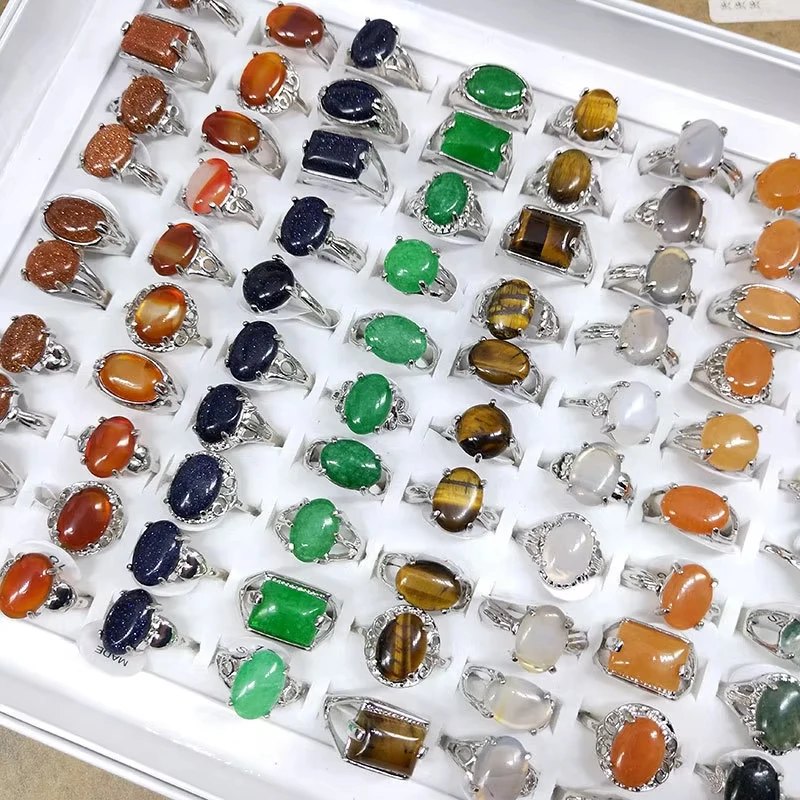 Natural Crystal Stone Factory Wholesale Natural Stone Rose quartz Tiger eye Aventurine Moss Agate Crystal Rings Natural Stone