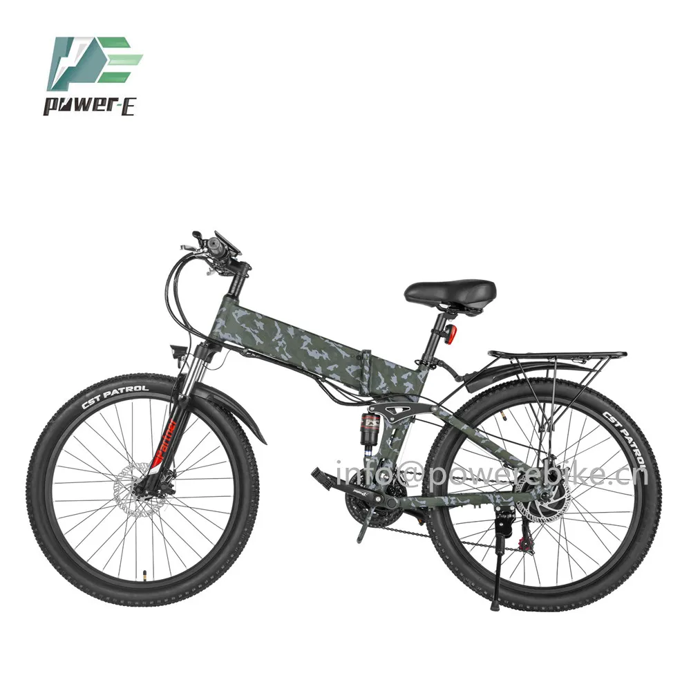 
48V 14Ah branded Hidden Battery Electric Mountain Bike 500W 750W Full Suspension Camouflage E Bike 