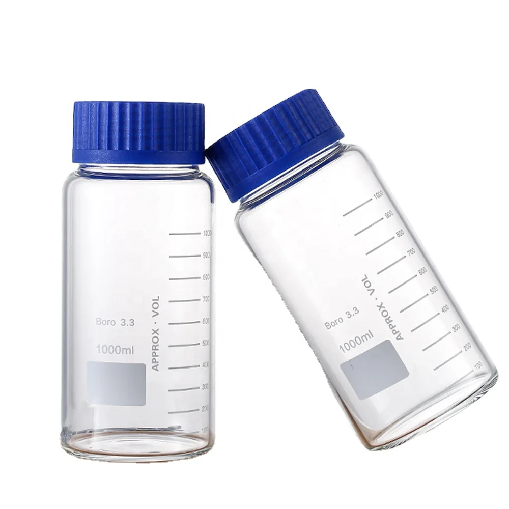 In stock high borosilicate glass reagent bottle 1000ml wide mouth With scale