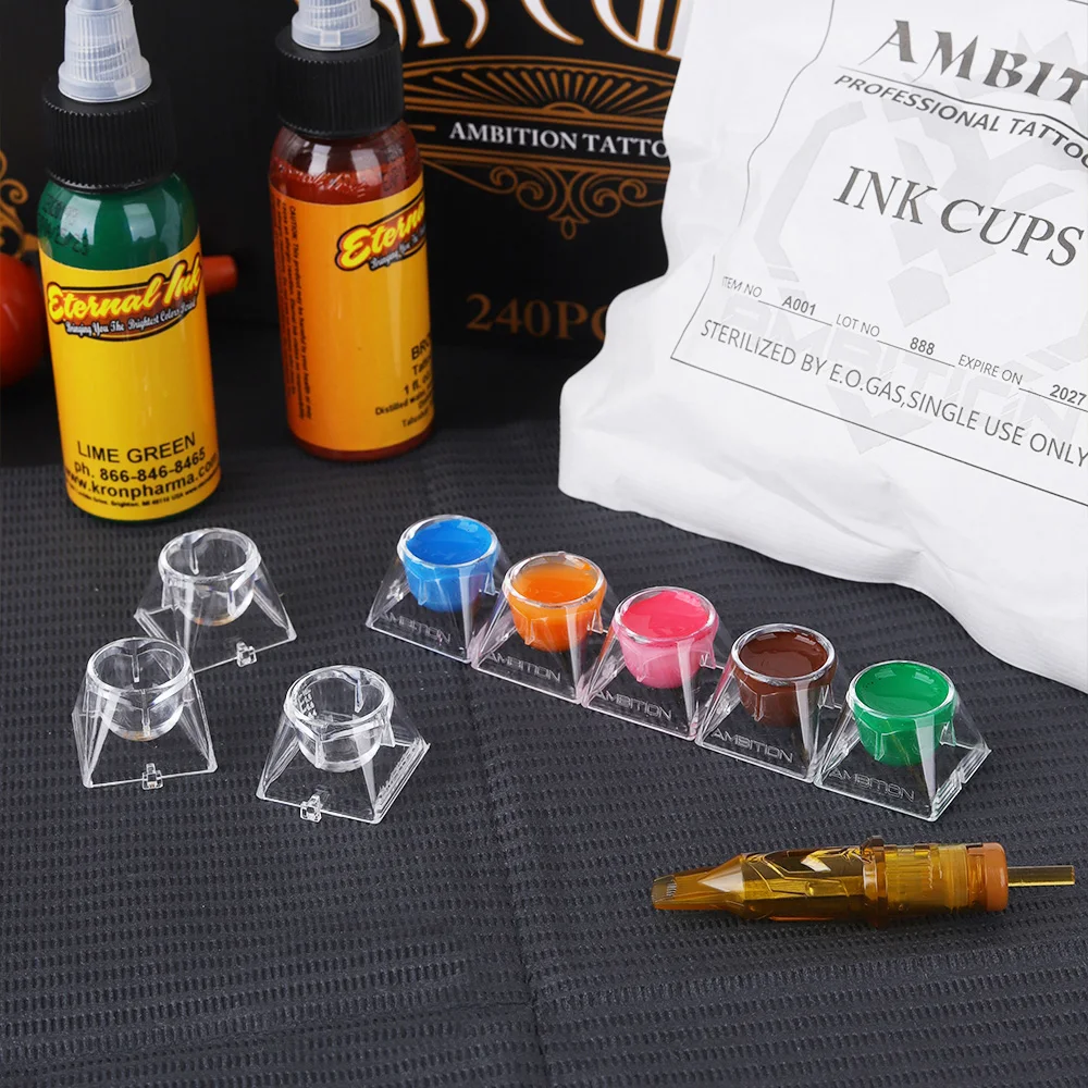High Quality 240pcs Disposable Tattoo Ink Cups Stable Base Tattoo Needle Cartridge Holder