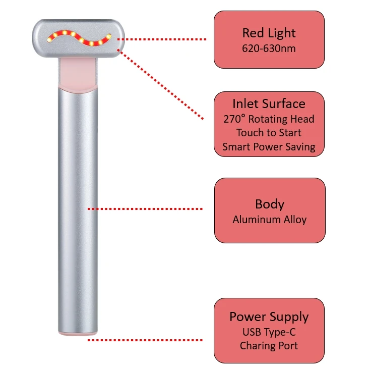 Red Light Therapy Ems Face Eye Massage Wand 4 In 1 Rechargeable vibration Wrinkle Remover light therapy face beauty device wand