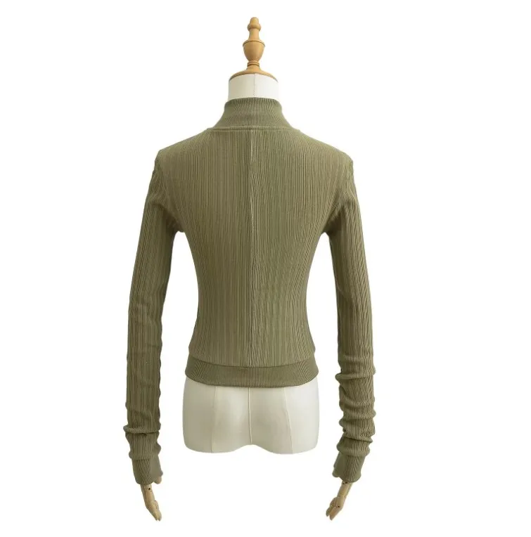 Runwaylover 2396 Front Zipper 2024 Ladies Slim Knitted Cardigan