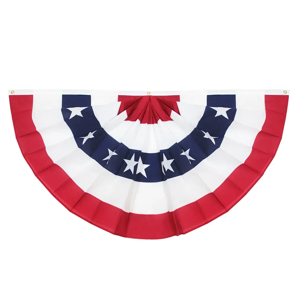 Embroidered Pleated Fan Flag USA Wholesale 100% Polyester 3x6ft Vivid Color Decoration Hot Sale Bunting Flag