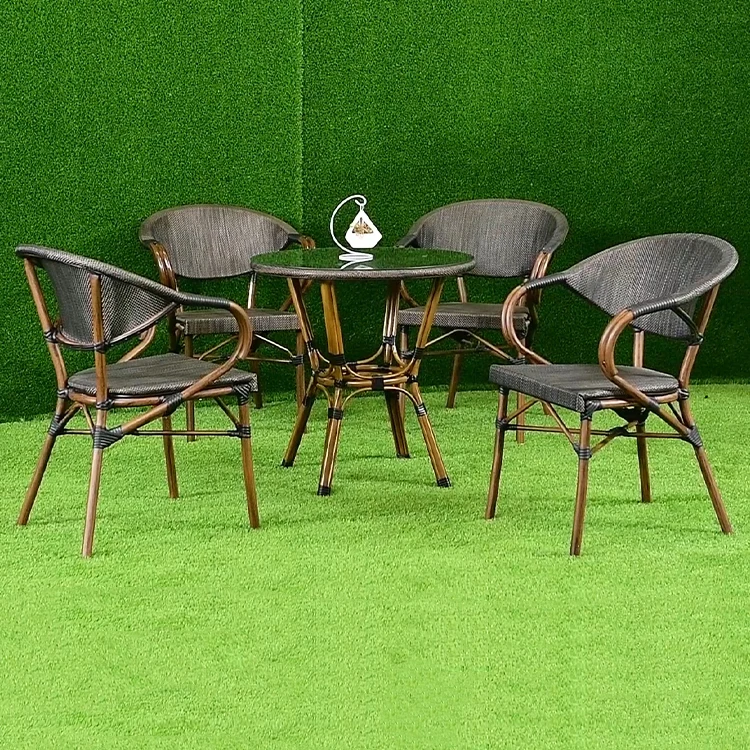 luxury minimalist aluminum 4 piece outdoor furniture patio dining round garden table and 4 chairs lounge garden set with coffee