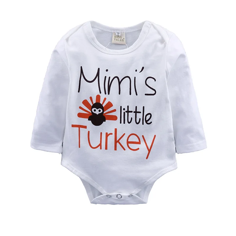 IHJ394 kids clothes set Thanksgiving turkey print romper + hat three-piece baby outfits
