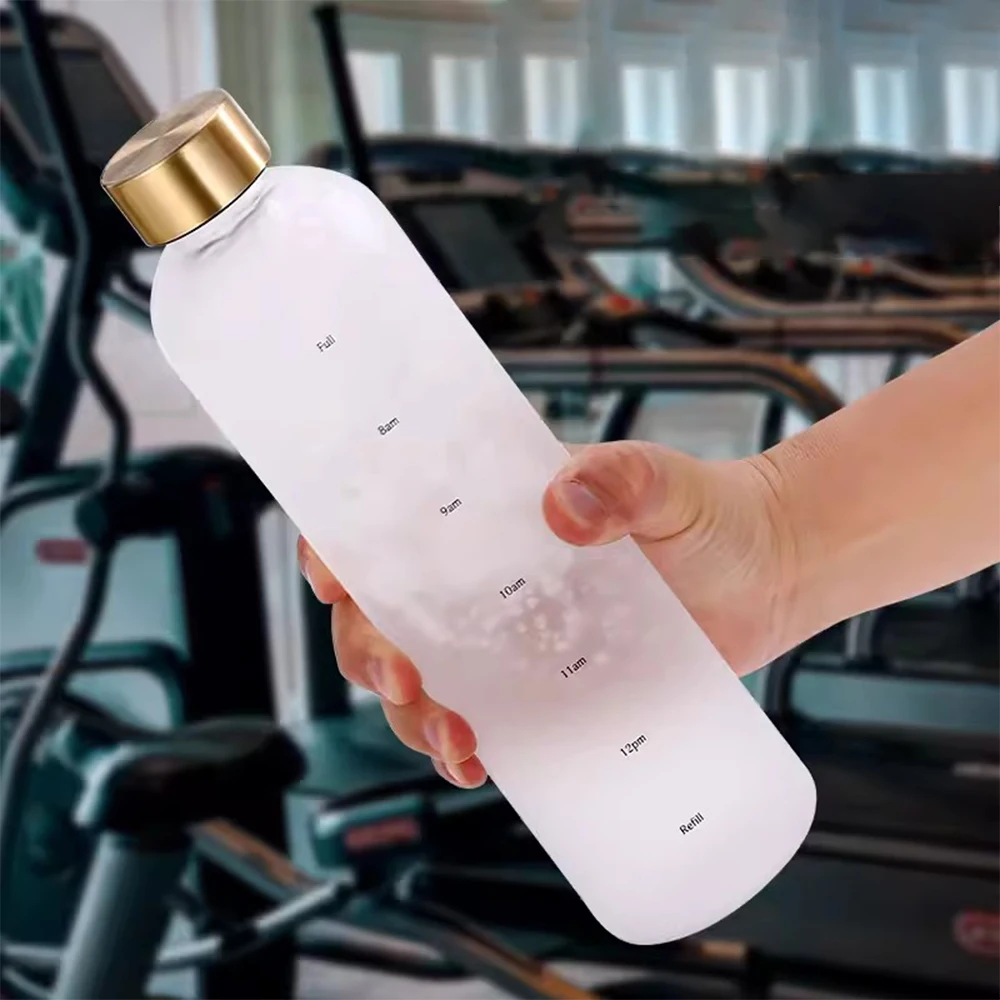 Custom Logo Bpa Free 1L Sports Motivational Tritan Plastic Water Bottle With Time Marker  Gradient Color Frosted Glass Cup