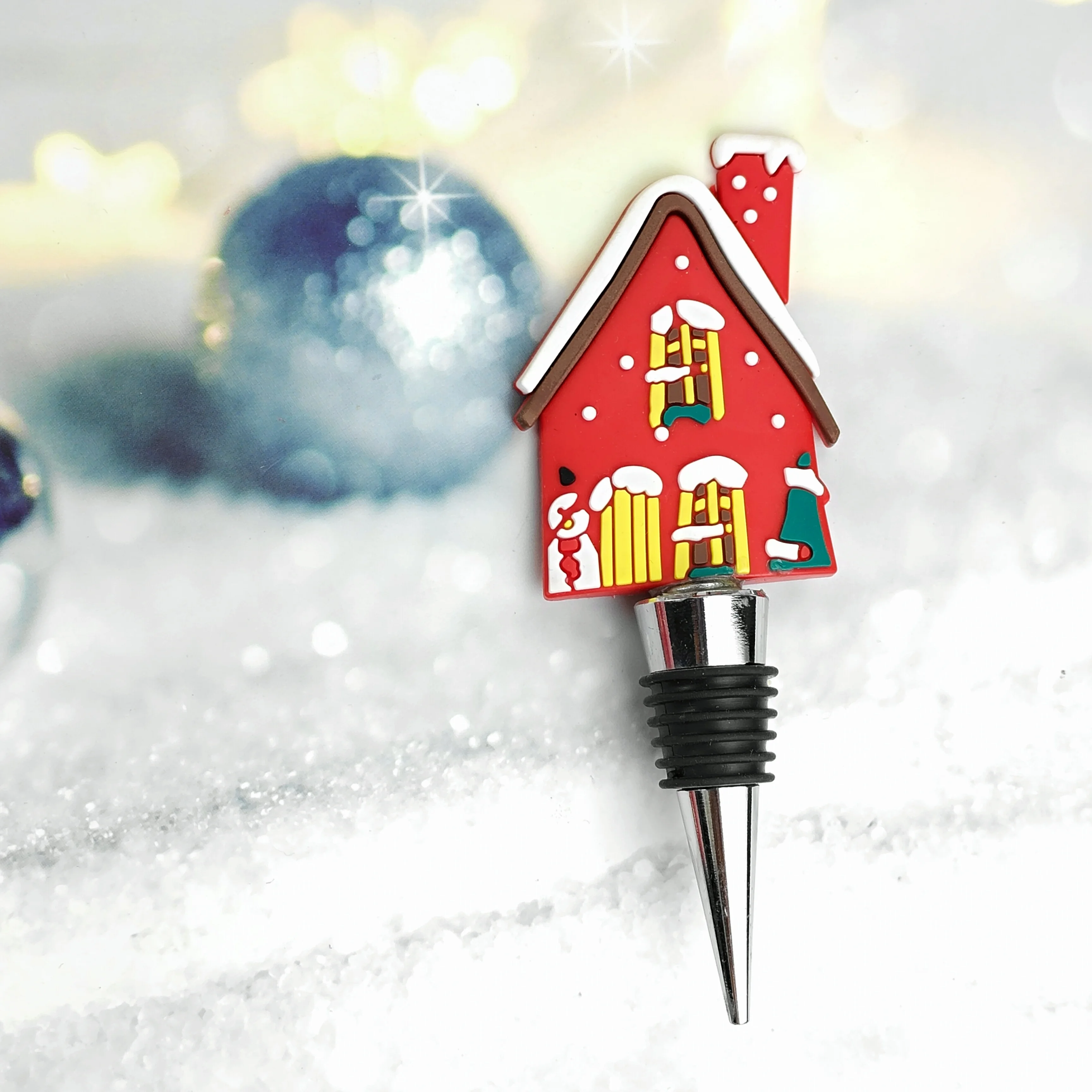 Christmas Little House Wine Stopper With Logo Wine Set Christmas Gift Box Packaging Corporate Party Metal Wine Stopper