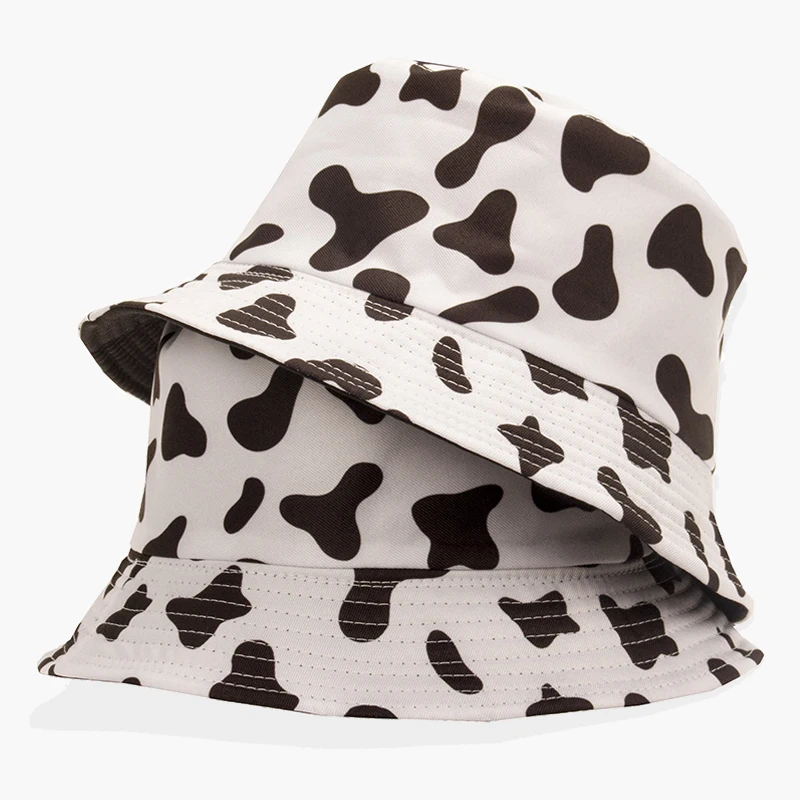 Панама двусторонняя с принтом коровы для мужчин и женщин, шляпа от солнца, чёрная, белая