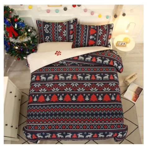 Christmas design printed Bed Duvet Stock Bed Sheet Cover 100% Polyester Printed Bedding Set Fabric