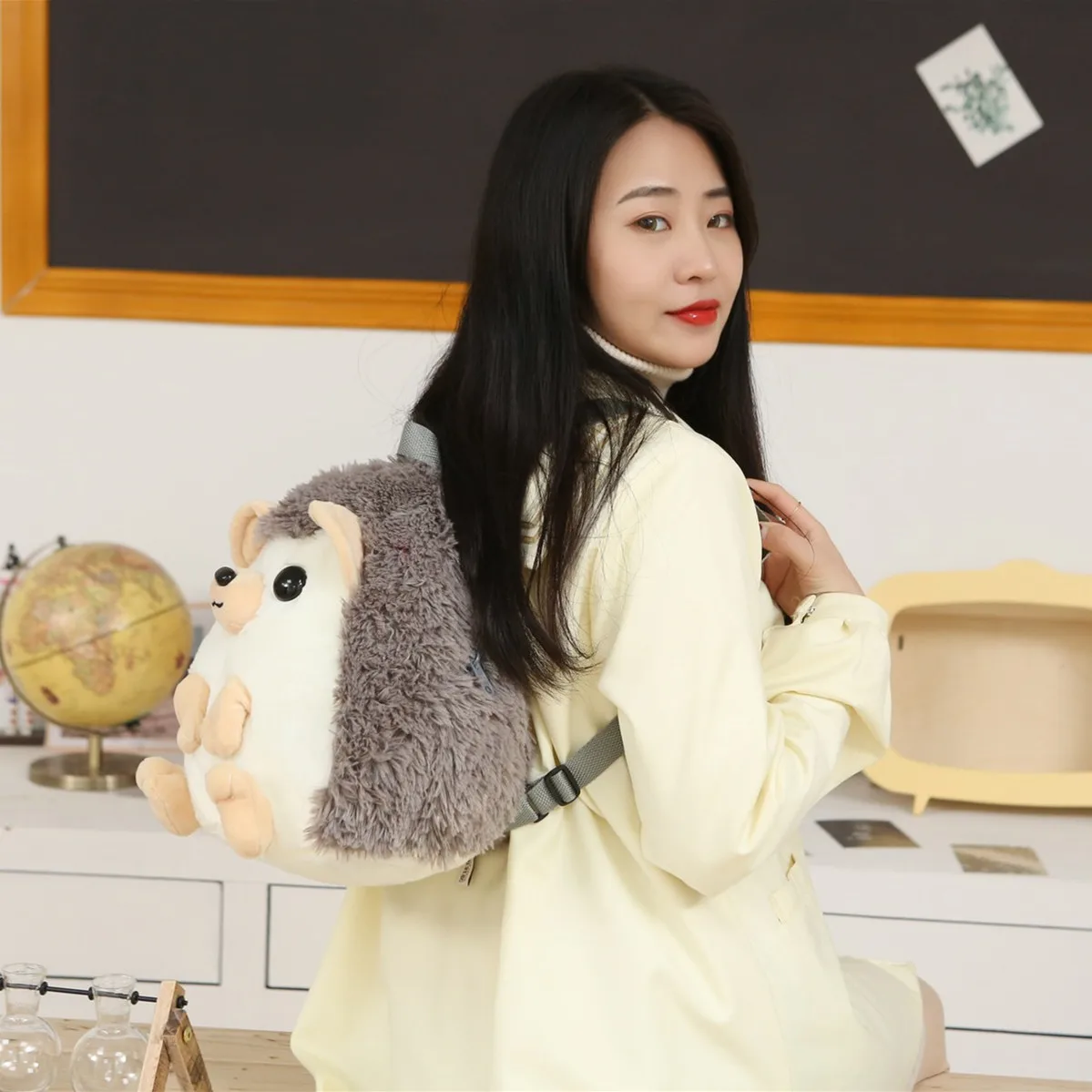 Factory Supply Boutique Custom Made Plush schoolbag Creative Small Hedgehog Stuffed Plush Animals schoolbag For Kids