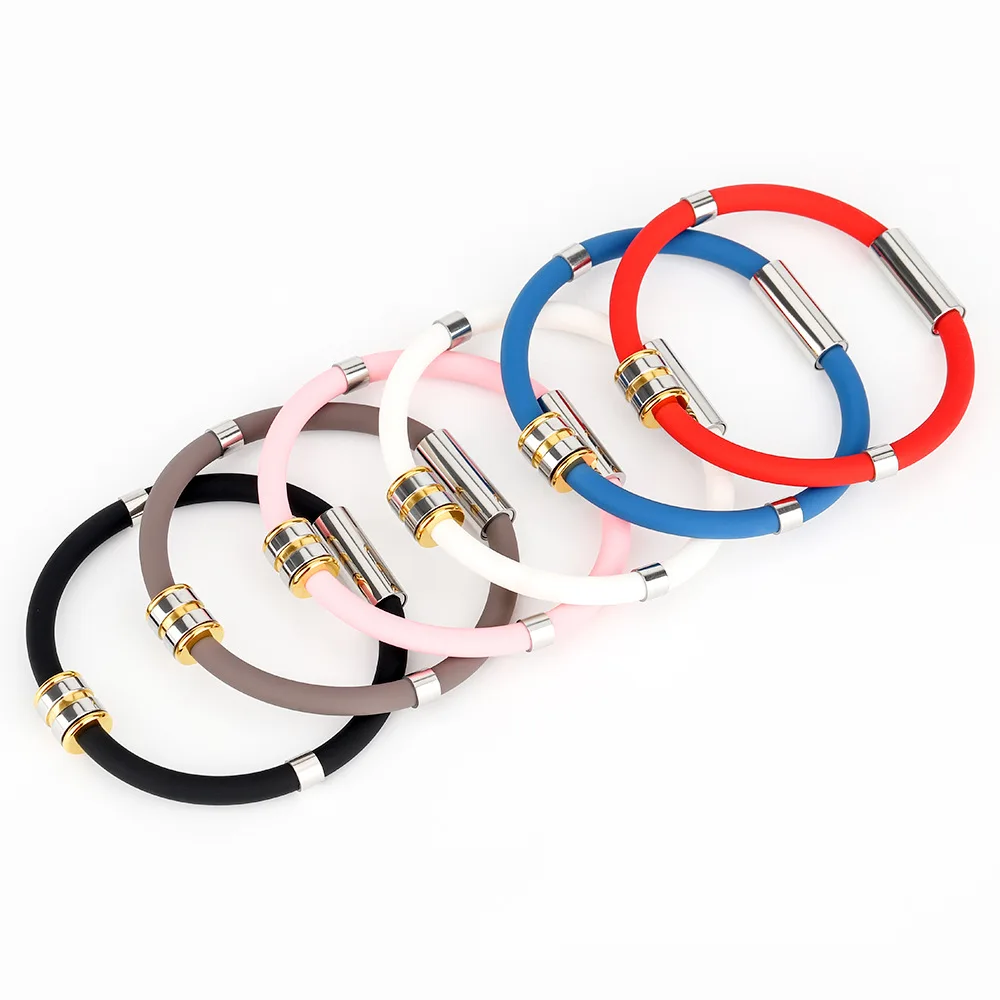 Simple Fashion Stainless Steel Anti-static Wireless Magnet Negative Ion Energy Sport Silicone Bracelets For Men Women