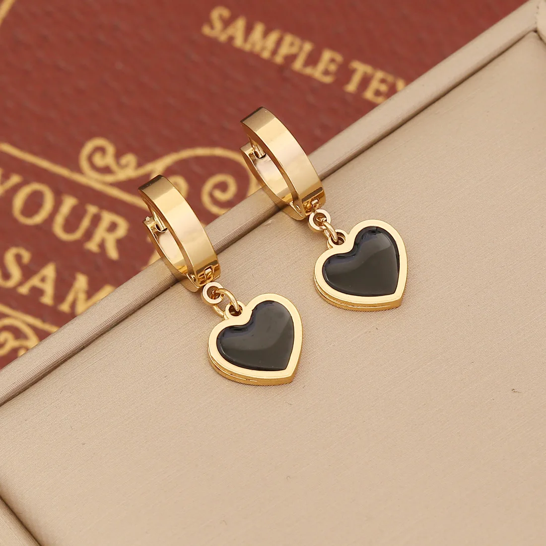 2024 18k Gold Stainless Steel Dripping Oil Star Hoop Earrings Women Black Butterfly Earrings
