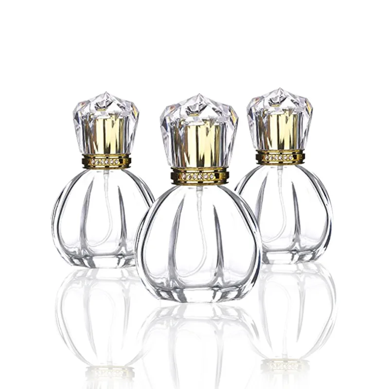 Perfume lid cap crown 50ml glass bottle with gold silver sprayer pump