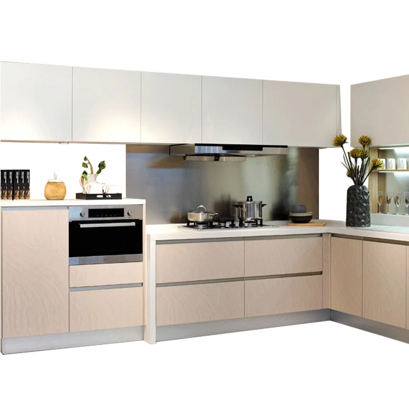 Глянцевые ПВХ МДФ деревянный шкаф мебель раковина двери и выдвижные фронты современный дизайн кухонного шкафа