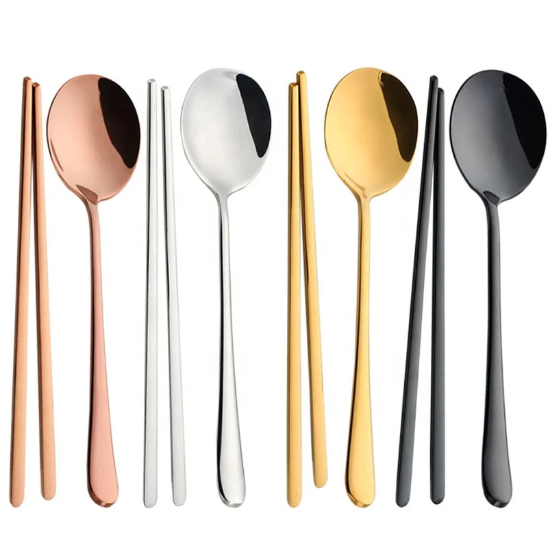 Wholesale Stainless Steel Spoon Titanium,Chopstick Flatware Dinnerware Korean Style Cutlery Set