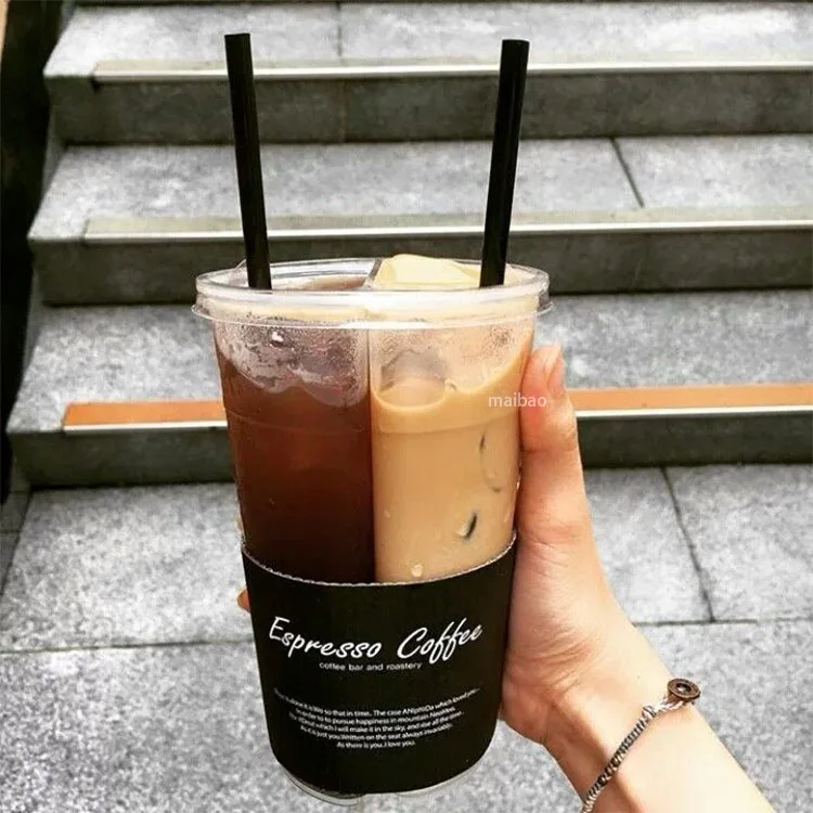 Custom 700ml 16oz Disposable Smoothie Coffee Cups PP PET Plastic 2 Compartment Bubble Boba Tea Lid Food Drink Beer Yogurt Juice