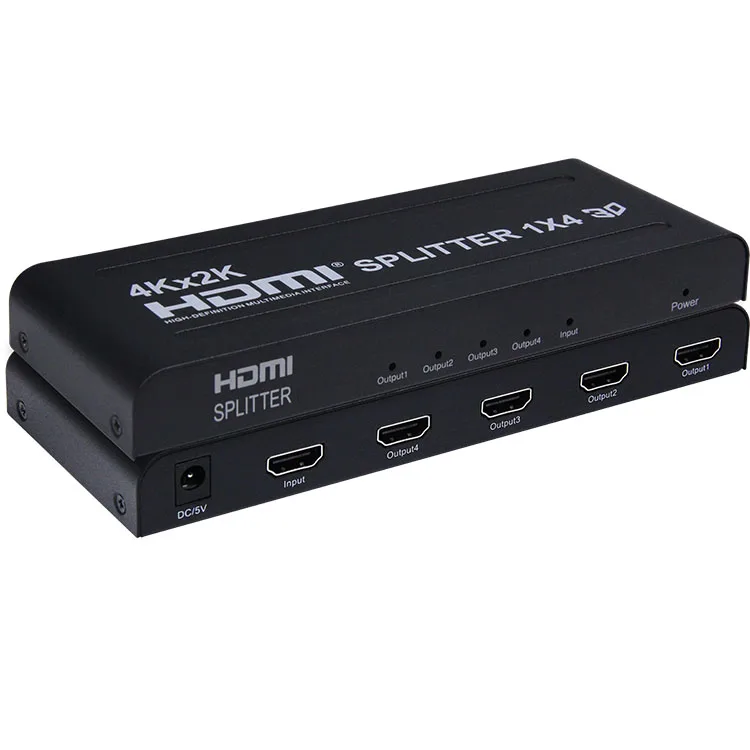 Full HD 4Kx2K HDMI 1 in 4 out Splitter HDMI 1x4 Splitter with AC Adaptor Duplicate/Mirror Screen Support 2K x 4K 2160P 3D Audio