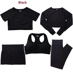 2021 women 5 pcs seamless gym short pants leggings short long sleeve t-shirt sport bra fitness & yoga outfit wear sweatsuit set