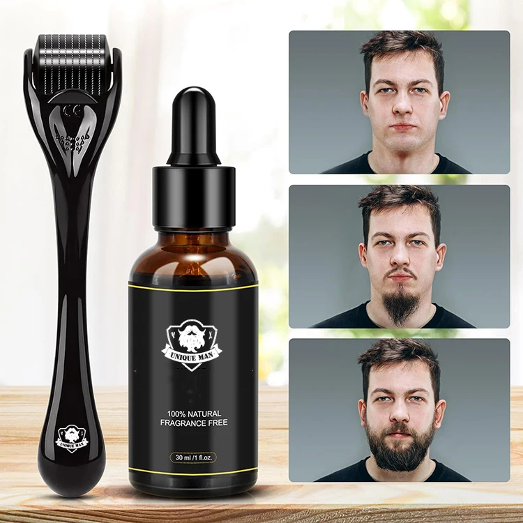 Wholesale hot selling beard growth kit for black men private label premium nature organic fast beard oil serum beard growth kit