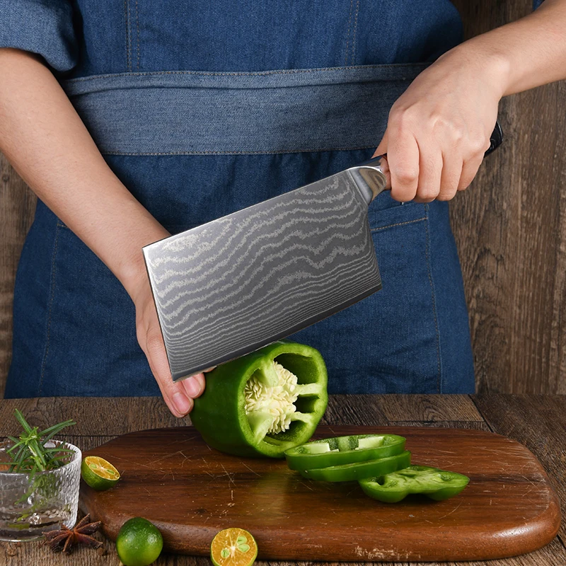 New Design Damascus Knife 67 Layer Damascus Steel Kitchen Knives 7 inch Cleaver Knife with Turquoise Resin Pakkawood