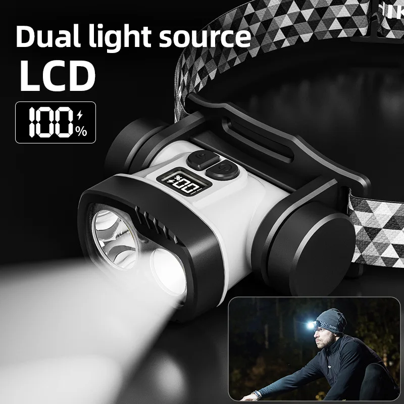 Rechargeable LED Headlamp ABS High Lumen Sensor Headlight Multi-function Camping Essentials Waterproof for Hiking Cycling