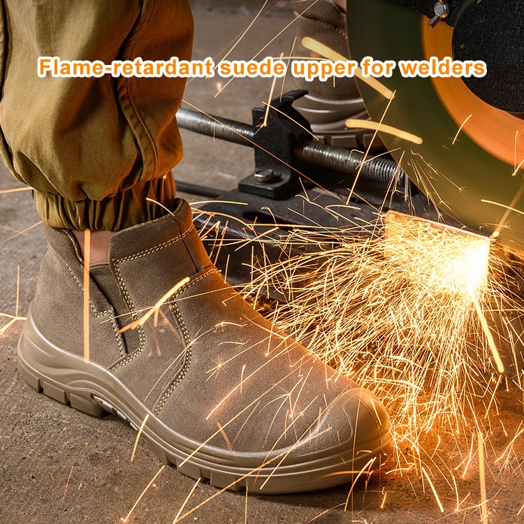 New Brown Nubuck Leather Safety Boots Abrasion-Resistant welder work shoes with Steel Toe for Workers Summer Season