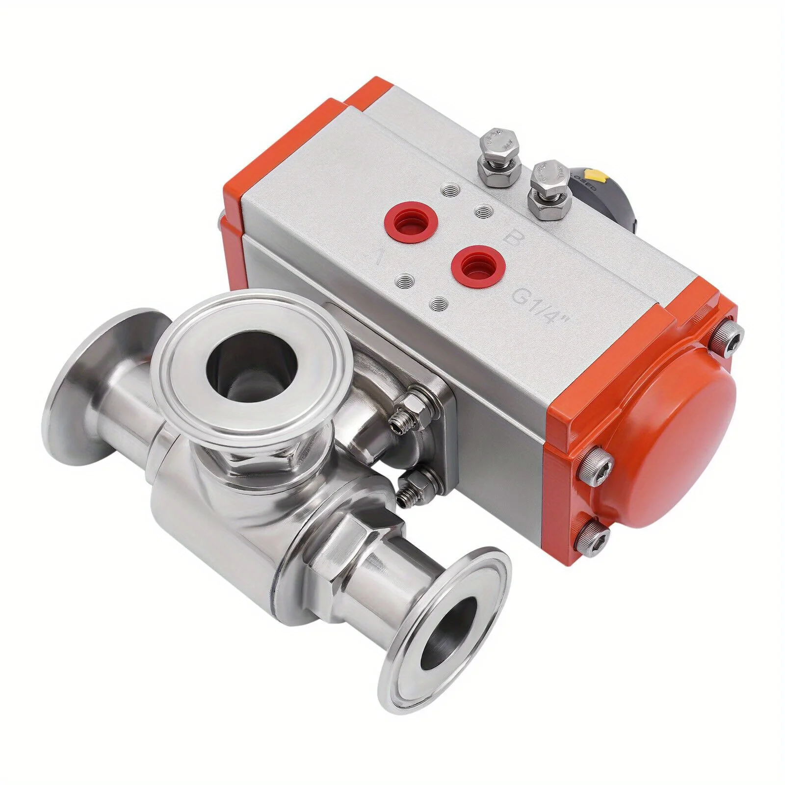 Sanitary clamp pneumatic ball valve stainless steel 304 through valve chuck connection actuator ball valve