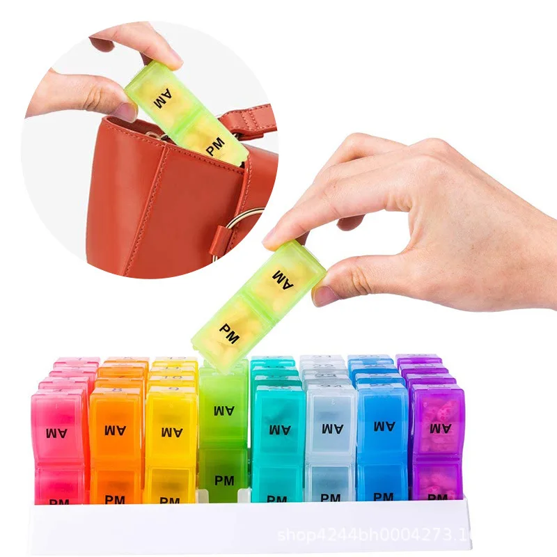 medicine box 31 Day Monthly  Pill Case, AM PM 2  times a day Portable Colorful Medication Organizer with 32 Gridspill containere pill box