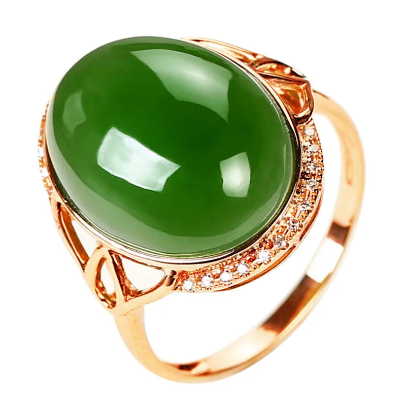Oval Egg Surface Imitation Hotan Jade Ring Plated With 18K Rose Gold Jasper Open Rings