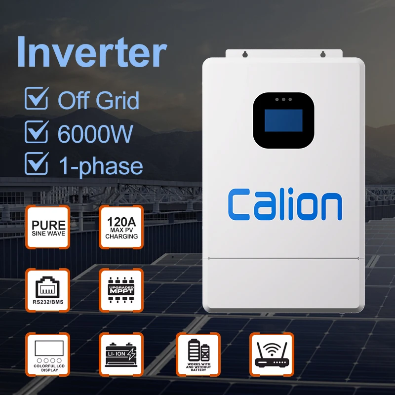 Solar Inverter Hybrid 6kw On Grid 230Vac Hybrid Inverter For Solar Energy System with WIFI Monitoring