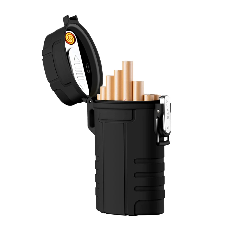 Outdoor Portable Waterproof Cigar Case Rechargeable USB Electric Arc Cigar Lighter With Cigar Case