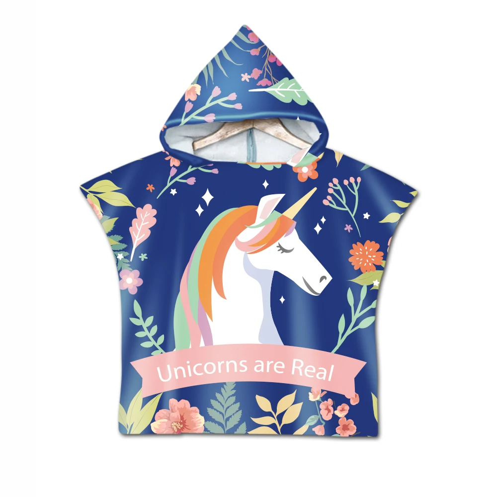 Wholesale Kids Hooded Towel Beach Surf Poncho Kids Hooded Beach Towel Super Absorbent Unicorn Hooded Towel for Kids 1pc for sale