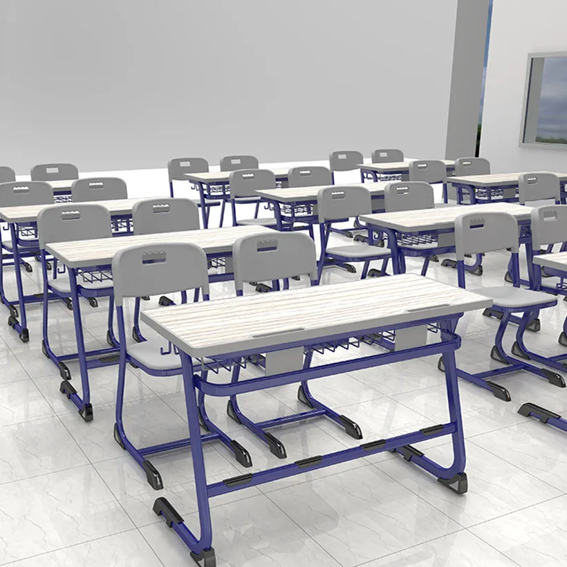 High school and college classrooms double desks and chairs for students for two people Hot sales modular mdf desk furniture desk