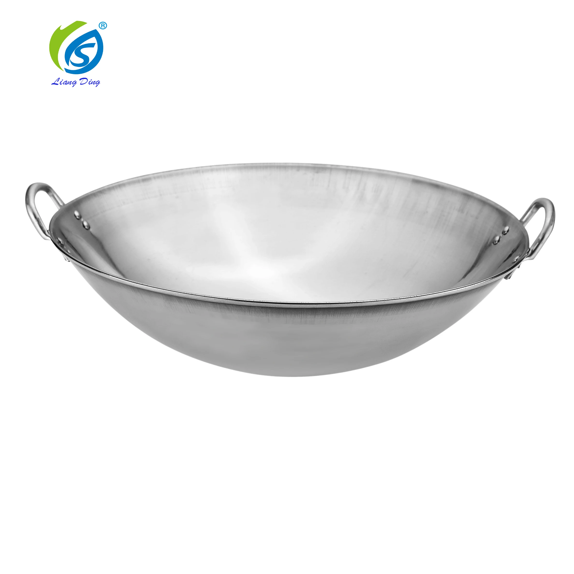 Wholesale Binaural Commercial Induction Cooking Non Stick Iron Wok 40-60cm Two Handle Fry Pan Chinese Wok