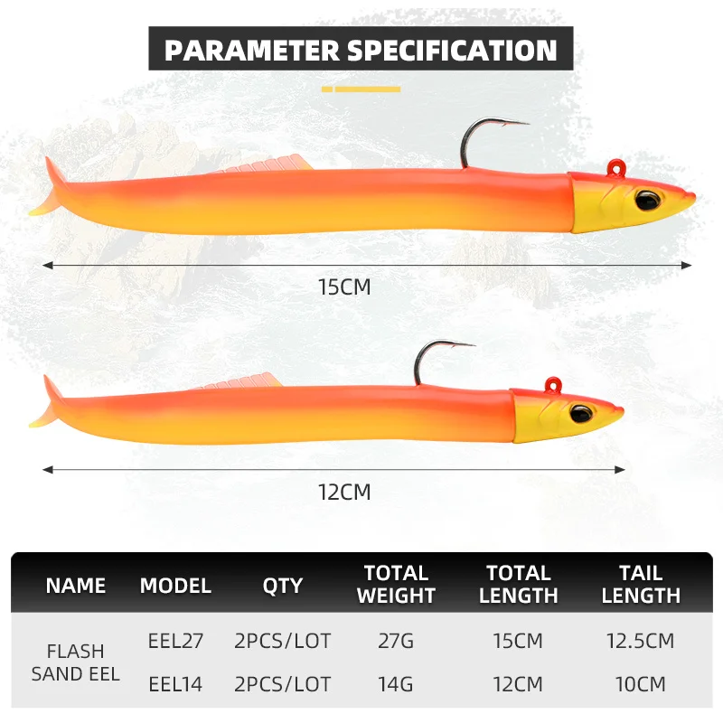 ALLBLUE FLASH SAND EEL Tail Jig Head Hook Minnow Artificial Bait Saltwater Soft Lure