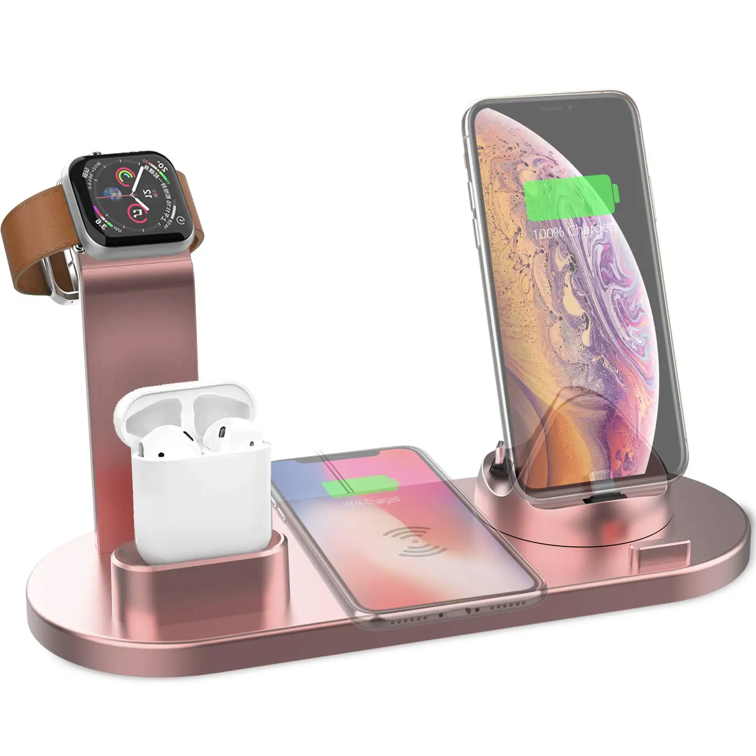 
Wireless Charger Dock 4in1 Multiple Device Fast Charging Station Qi Fast Wireless Charging Stand Compatible for iphone 11  (1600089103883)