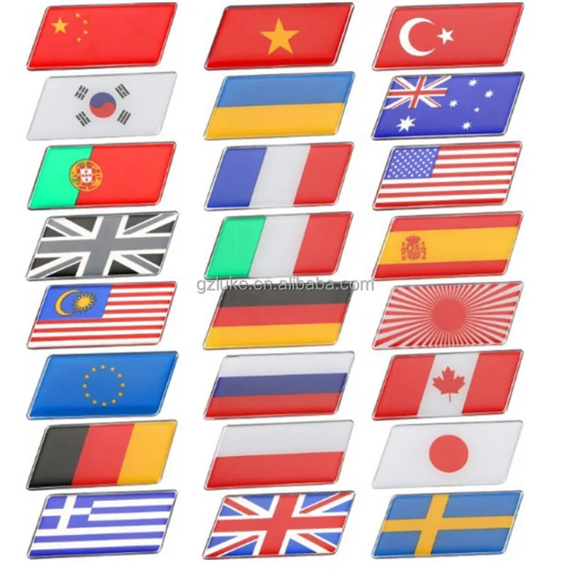 3D Car Stickers Aluminum Flag Grille Emblem Badge Germany France Italy USA All Country Flag Sticker Exterior Accessories