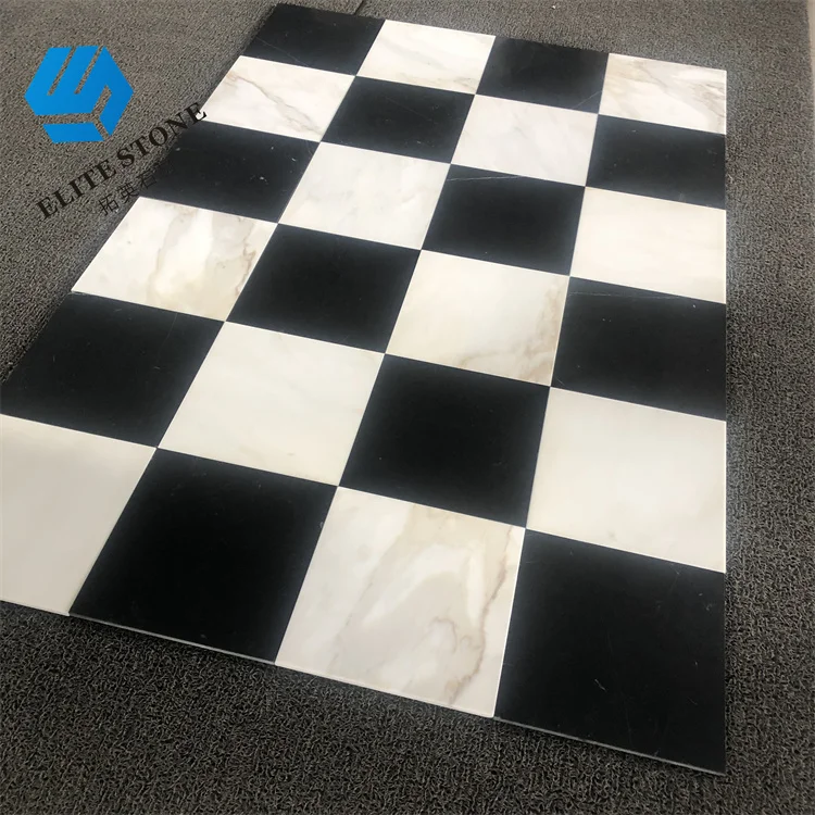White Marble And Black Marble Checker Flooring Tiles