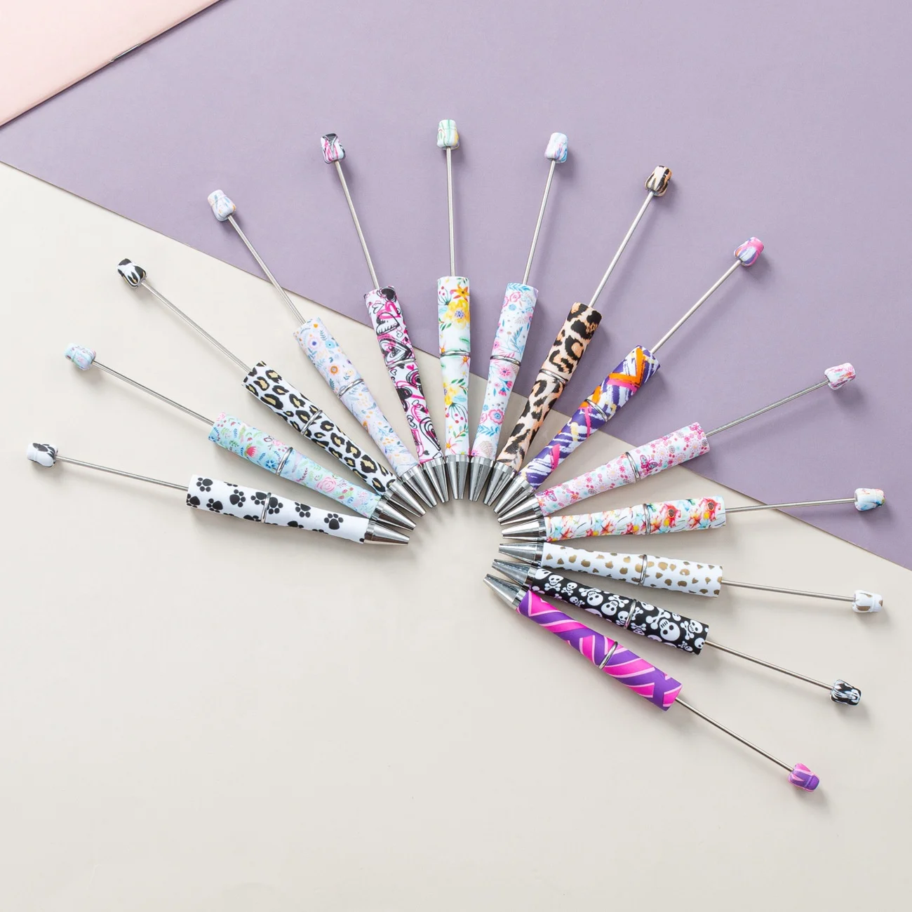 Multi-pattern Plastic Beadable Pen Refills Black Ink Smooth Writing Pen Refills Beaded Ballpoint Pen for DIY PPL Gift