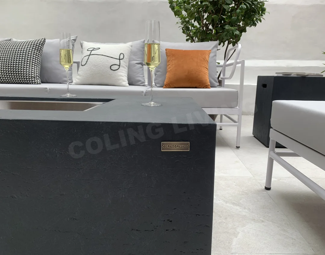 New P007 Premium Rectangular Cement Fire Pit Natural Gas fire table Square Concrete fire features