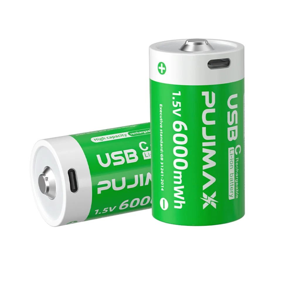 PUJIMAX Constant Voltage C Size Lithium Ion Battery 6000mWh 1.5V Type C Charging Rechargeable Batteries USB C Li Ion Battery