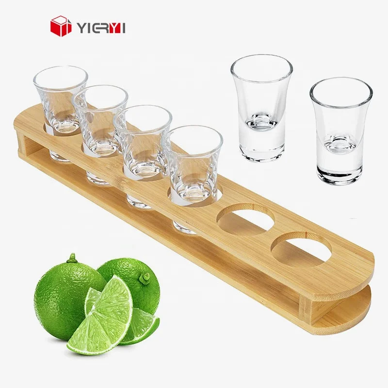 Wood Beer Flight Board Wooden Shot Glass Holder 6 Shot Glass Serving Set Display Case Tequila Tasting Serving Set