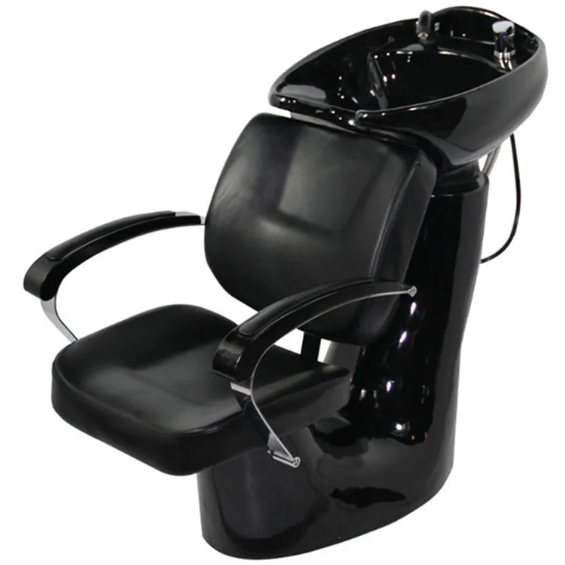 Salon Shop High Quality Backwash Chair, Glass Jar Black Shampoo Chair With Ceramic Basin