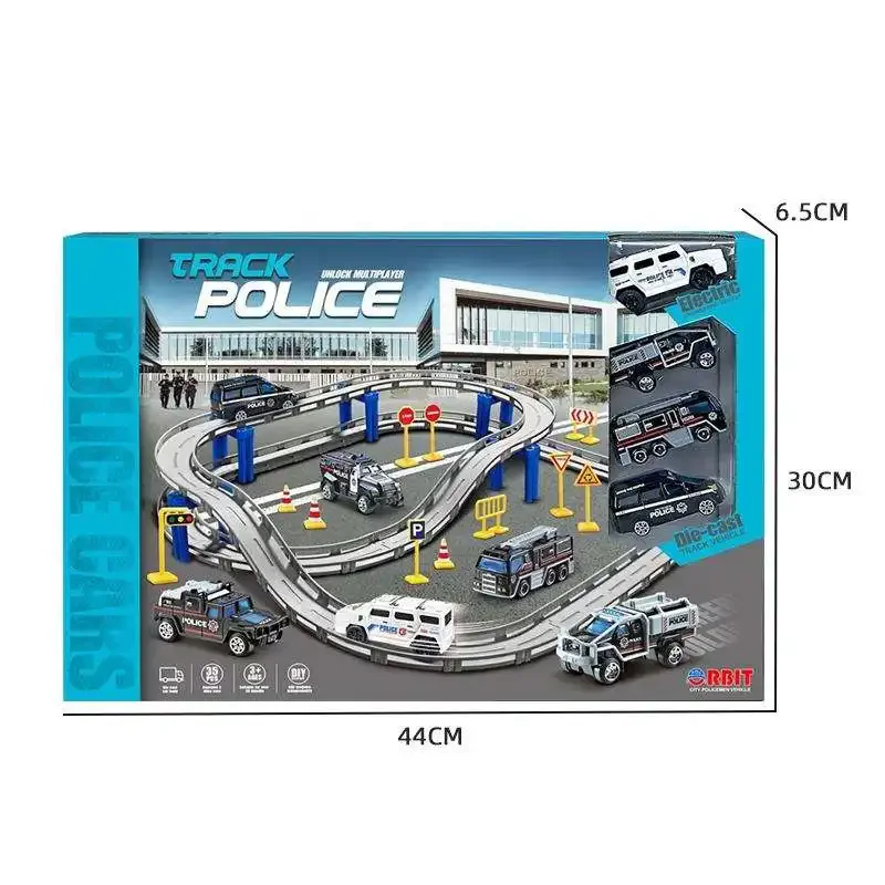 Racing track slot toys children electric die cast police car toy track for kids