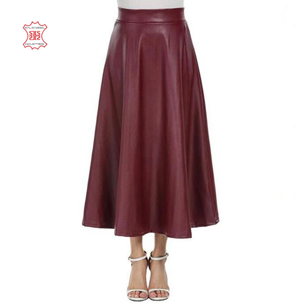 
2020 wholesale high quality custom design women plain long leather long skirt 