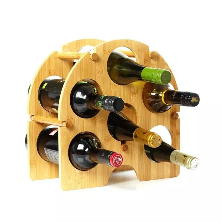 Wholesale Removable Caramel Bamboo Wine Rack Eco-Friendly Wood Wine Holder Display Storage 6 Bottles Bamboo Wooden Wine Rack
