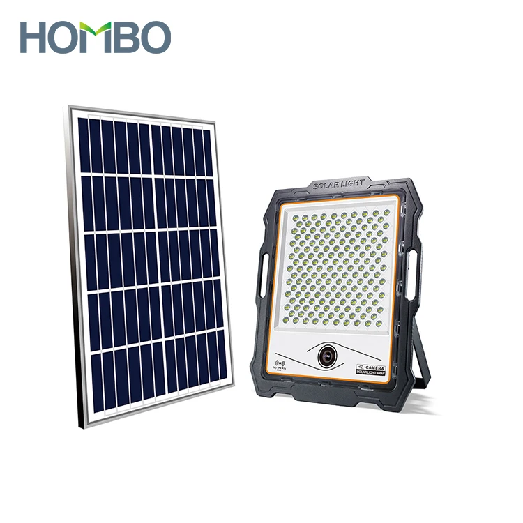 HOMBO High Lumen Aluminium 100 200 300 400 Watt Solar CCTV Camera Floodlight For Home Security
