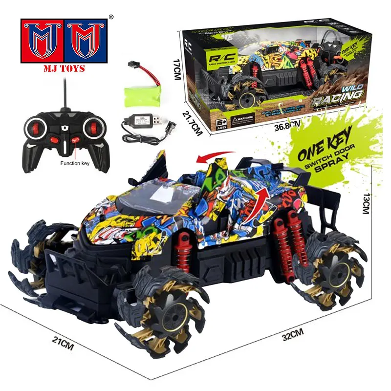 Custom 360 Degrees 2.4g Rotation Remote Control Graffiti One Key Door Open Mist Water Spray Car Wheels Drift Rc Off Road Truck